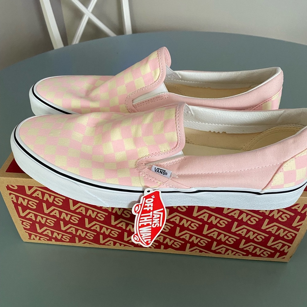 Pink and Cream Classic Slip-On Vans